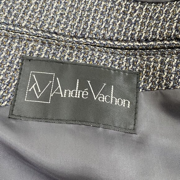 Andre Vachom Men's 52L Lambswool Gray Houndstooth Blazer Sports Jacket Coat - Picture 3 of 16